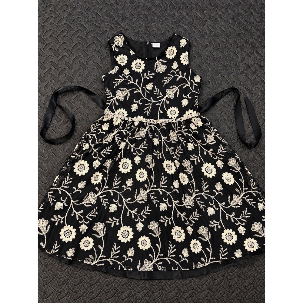 Rare Editions Girls Black Floral Embroidered Special Occasion Dress 14 H492307